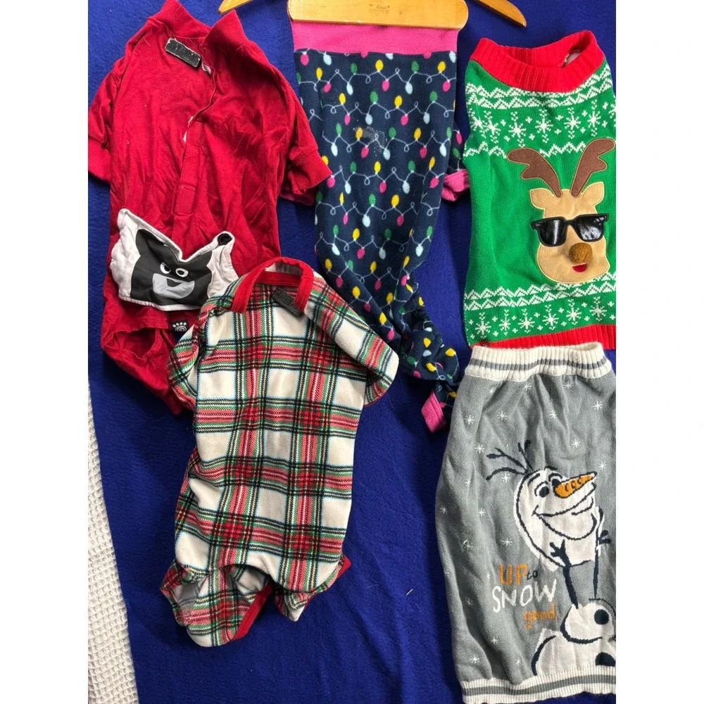 Holiday Christmas Dog Clothes Bundle Chewy Disney Sweaters Pajamas Multi Color